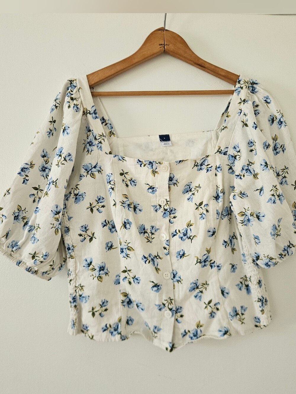 Old Navy Womens Top L Cottage Floral Puff Sleeve Milkmaid Linen Country Prairie